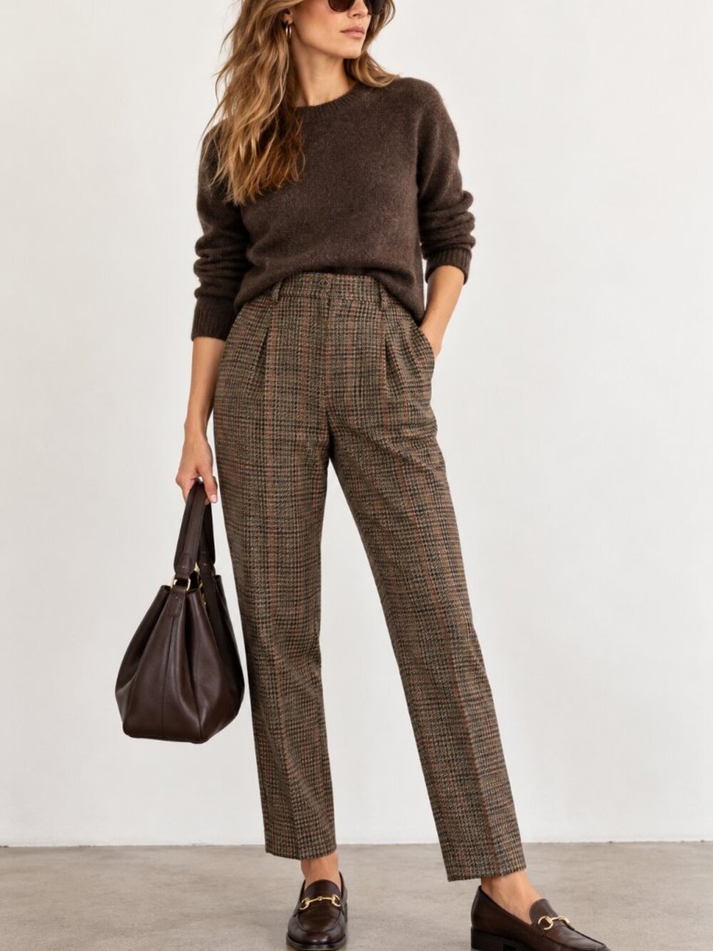 Vintage Polo Ralph Lauren 100% Wool Glen Plaid High Rise Trousers Pants Brown 4